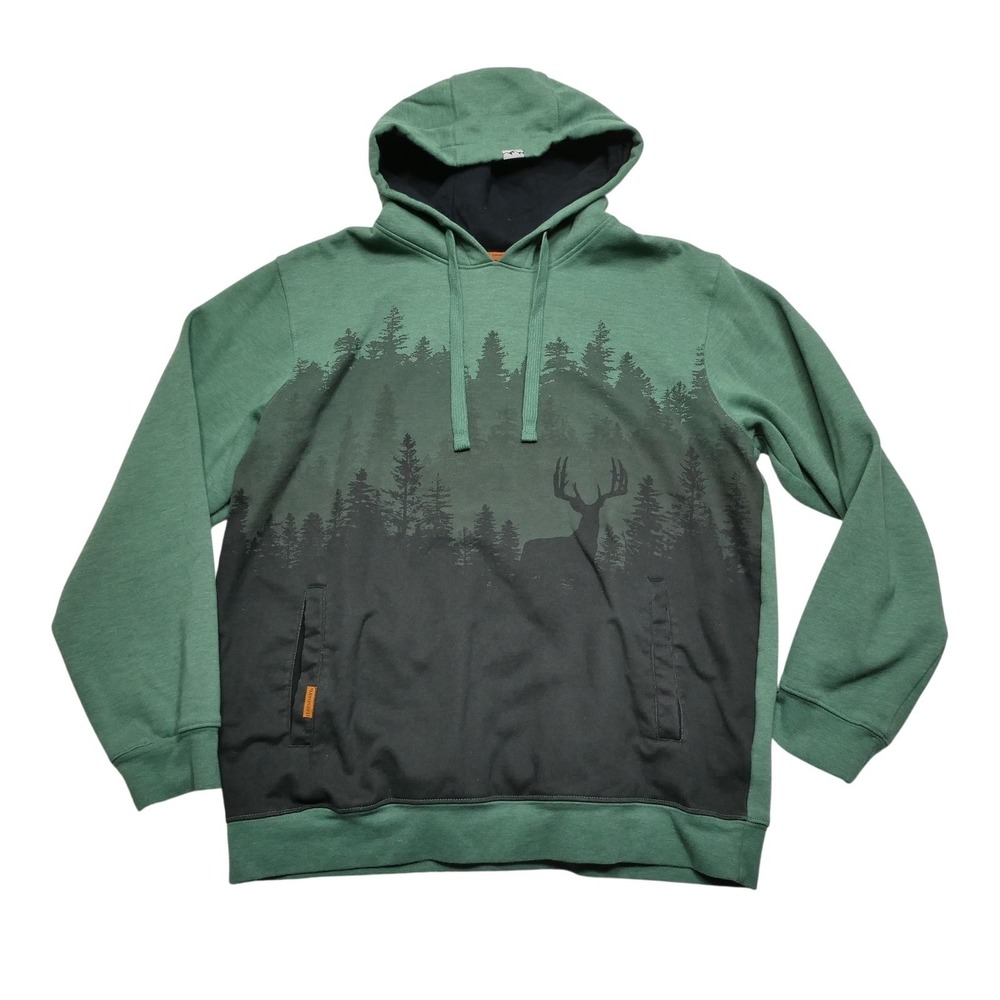 Legendary Outdoors Hoodie Mens Large Green Deer Fleece Hunting Graphic Pullover